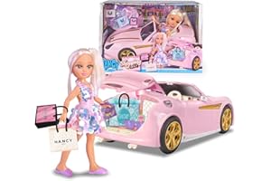 Nancy - Un Día de Compras, Muñeca Coche Fashion va de Compras, Maletero con Espacio para Guardar la Compra, Varias Bolsas y Accesorios Incluidos, Niños +3 Años, Famosa (NACB0000)