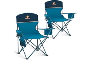 ALPHA CAMP Set of 2 Folding Camping Chairs Lightweight Picnic Chair with Cooler Bag and Cup Holder Outdoor Folding Chair 120kg Capacity Portable Chairs for Garden Fishing Beach Travel, Blue
