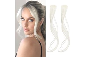 ‎FLUFYMOOZ Flufymooz Side Air Bangs, 2 Stück Clip-in-Ponys für die Vorderseite, Pony-Haarspangen zum Anklipsen mit Schläfen, synthetischer langer Drachenbart-Pony, 30 cm (Weißblond)