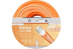 Fevone Manguera de agua 30 metros 13 mm 1/2 pulgadas, 4 capas, 25 bar, resistente y duradera, para exteriores, compresor, manguera de jardín flexible, resistente, naranja