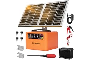FARMNIX 48KM Clôture Électrique Solaire, ClôTure éLectrique Pour Animaux de bétail de 1.5 joules / 12KV Réglable, électrique de clôture 12V avec Panneau Solaire de 15W pour la prévention de la faune, ferme