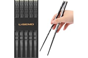 PYBBO 5 paia di bacchette riutilizzabili di alta qualità, lavabili in lavastoviglie, bacchette da 24.3 cm, bacchette antiscivolo opache, regalo per familiari e amici, nero