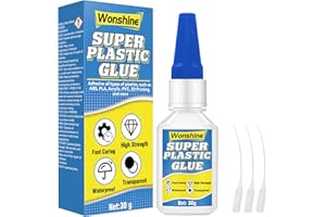 WONSHINE Plastic Glue 30 g, Clear Model Glue, Superglue for Plastic, Acrylic, Model, 3D Printing, Miniatures, PVC, Vinyl, with Anti-Clog Cap, Waterproof, Heat-Resistant