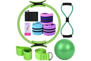 UPVEN Genérico Kit Pilates,Juego de 8 Piezas,aro Pilates Mujer,Pelota Pequeña de Pilates,Aro de Pilates,Kit de Pilates para Ejercicio en Casa,Cintas Elásticas musculación