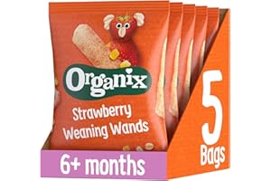 Organix Strawberry Weaning Wands, Organic Baby Snack, 6+ Months, Vegan, 25 g (Pack of 5)