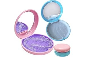 YIFLORINE TANG Zahnspangendose,2 Stück Zahnprothesen Box Mit Spiegel Spangendose Dose Tragbarer Zahnschiene Box Dentalbehälter für Die Aufbewahrung Von Zahnspangen und Zahnersatz（Blau und Pink）