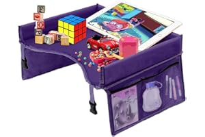 XJYMCOM Travel Tray Indoor Outdoor Car Seat Lap Desk Kids Learning Educational Toy Play Game Tray Organizer Multifunctional Creative Children Activity Table for Boy Girl Car Stroller Airplane (Purple)