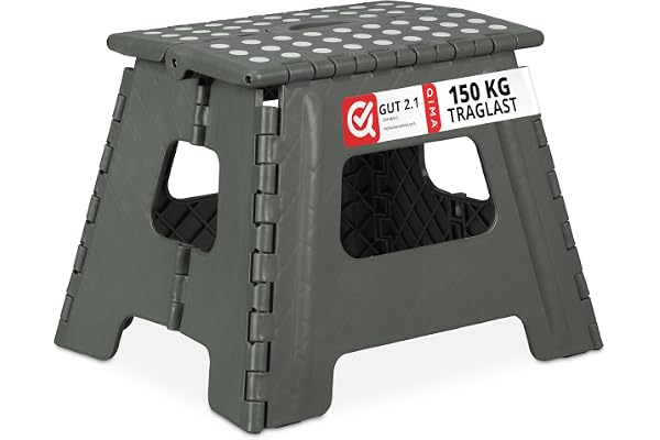 Relaxdays hopfällbar pall L, stor badrumspall, vikbar sittpall, maxlast 120kg, plast, 32,5 cm