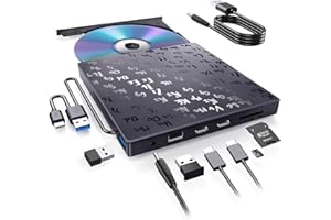 SZBOX Lettore DVD CD Esterno per PC Portatile, Masterizzatore DVD CD esterno USB3.0 TypeC Slot TF SD, Lettore CD/DVD-+W per tutti i PC portatili MacBook Desktop, Windows 11/10/8.1/7/XP/Vista Linux Mac OS