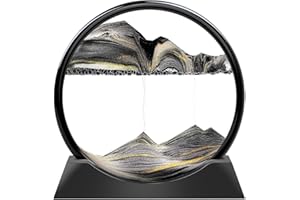 E-feilai-Moving Sand Art Picture, 3D Dynamic Round Sand Art Liquid Motion, Quicksand Painting for Kids and Adults, Art Decor Sandscape for Home and Office (Black, 7Inches)