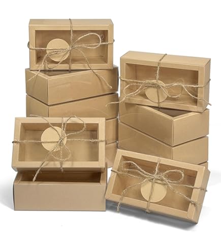 50 Sets Rectangle Kraft Paper Drawer Boxes With Window Homemade Soap Boxes Kraft Box With Blank Tags And Jute String For Jewelry Candy Gift Wrapping Party Favor (Kraft Color, 6.5 X 6.5