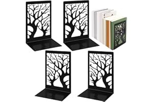 Vasmeiy Pack of 4 Black Metal Bookends, 9 x 12 x 17.5 cm with Non-Slip Mat, Book Stopper, Children, Bookends for Shelves, for School, Office and Home, Library