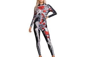 AIDEAONE Damski kostium szkieletowy z nadrukiem kombinezon na Halloween kombinezony
