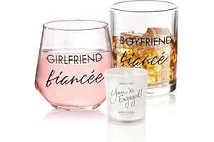 Yalucky Cadeaux de fiançailles pour les couples, cadeaux pour les couples nouvellement fiancés, cadeaux pour elle et lui, verres à whisky, verres à vin, cadeaux pour future fiancée