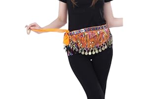 Bailinks Sciarpa per Danza del Ventre con Paillettes,Gonna Avvolgente in Chiffon con Monete per Danza del Ventre,Lezioni di Yoga e Spettacoli - Cintura Sciarpa da Danza del Ventre per Donne