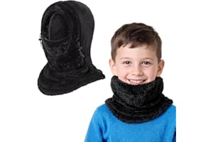 AYPOW Cagoule d'hiver Thermique pour Enfants 3-9 Ans, Multifonction Coupe-Vent Réglable Masque de Ski, Bonnet en Polaire Chaude, Casquette Cache-Cou Tour de Cou écharpe pour Garçons Filles Plein Air