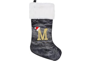 GOXAEEE Weihnachtsstrumpf Personalisiert 45 cm Groß Nikolausstrumpf Nikolausstiefel Nikolaussocken zum Befüllen & Aufhängen, Grau Nikolaussocke Weihnachtsdekoration für Kamin, Weihnachtsbaum, Wand, Treppe(M)