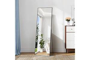 COFENY Ganzkörperspiegel, 147 × 44 cm Standspiegel mit Aluminiumrahmen, Spiegel Groß zum Stehen, Anlehnen oder Hängen, Spiegel Ganzkörper für Schlafzimmer, Wohnzimmer,Schwarz