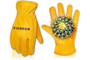FEISHDEK Leder Handschuhe Arbeitshandschuhe Herren Gartenhandschuhe Dornenfest Damen Kaktus Schutzhandschuhe