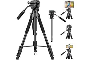 Victiv Professionale 2 in 1 Treppiede Monopiede, Treppiede per Fotocmaera in Alluminio Leggero 180cm, Carica fino a 7.3kg, Treppiede reflex Fotografico con Testa fluida, Porta Tablet e Telefono