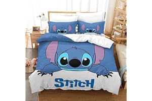 LENTLY Stitch Biancheria Da Letto Stampa 3D, Per Bambini E Adulti, Cartoon Copripiumino in Microfibra Con Chiusura Lampo E Federe, Morbido, Resistente, Traspirante King（220x240cm）