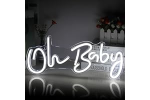 SIGNSHIP Oh Baby Neon Sign Luz de neón LED blanca, Oh bebe Decoración de pared con letrero LED para la habitación del bebé Dormitorio Hotel Bar Club Boda Fiesta Regalo