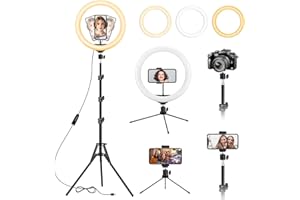 LIPETY 13" Selfie Ring Light with Tripod Stand & Phone Holder, 74"/187cm Tall Large LED Ringlight Dimmable 3-Color Floor & Desk Circle Lights for Makeup TikTok YouTube Video Vlog Live Streaming Zoom Meeting