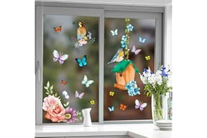 HaoFuJi Pegatinas de Ventana anticolisión Adhesivas estáticas, pájaros flores pájaro Casita, pegatinas para ventana Adhesivos de Ventana para dormitorio Ventana decorativa, Impresión a Doble Cara