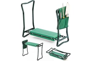 Levidon Kneeling Stool for Gardening - Heavy Duty Foldable EVA Foam Padded Garden Kneeler Seat with Handles & Tool Bag - Lightweight & Portable 2 in 1 Garden Kneeling Stool, Green
