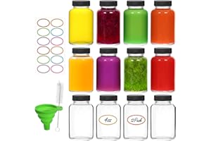 EkkoVla 60 ML Shot Glass Bottles with Black Caps - 12 Pack Ginger Shot Bottle with Lids - Leakproof Empty Container for Juice, Whiskey, Beverages