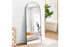 BONEWEI 165 cm x 61 cm välvd spegel full längd svart, 165 cm x 61 cm överdimensionerad golvspegel med stativ, helkroppsspegel