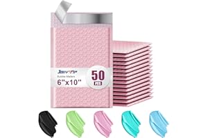 JOLLYTRIP 6x10 Poly Bubble Mailers,50 Pack Padded Envelopes for Shipping,Usable Size 6x9 Opaque Mailing Envelopes Bubble Padded for Mailing,Packaging, Small Business (Pink)