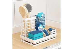 JADEMALL Kitchen Sink Caddy, Sink Organizer Sponge Holder, Sink Brush Holder with Removable Drain Tray, Stainless Steel Kitchen Sink Accessories for Sponge, Dish Brush, Soap, Scrubber, Dishcloth Etc - White