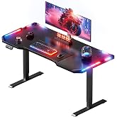 SOLAVERO LED Electric Lift Desk, 120 x 60 cm Gaming Desk | Lift-Up Gaming Table with 2 Memory Control, Carbon Fiber Surface,