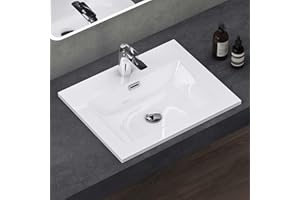 doporro Waschbecken mineralguss Einbauwaschbecken mineralguss 60x48x14 cm weiß Einbauwaschtisch mit Überlauf Waschtisch Handwaschbecken Col02