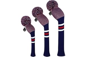 Scott Edward Knitted Golf Club Head Covers for Woods 3Pcs Set Golf Driver (460CC) Fairways and Hybrid/UT with Rotating Number Tags