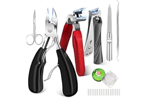 DUAIU 7 Pcs Toenail Clippers for Thick Toenails for Seniors Angled Head Large Slanted Toe Nail Clippers Set for Men Heavy Duty Ingrown Toenail Clippers with Wide Jaw Sharp Nail Cutter with Long Handle