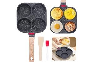 Yuragim Padella Pancake, Pentola Pancakes Induzione, Padella per Frittata a 4 Fori in Alluminio Padella per Pancake Antiaderente Padellino per Uovo Colazione Fritte Bistecca per Induzione e Gas (Nero)