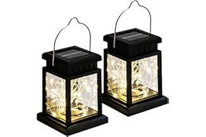 LQWELL Linterna Solar para Exterior, Juego de 2 Linternas Solares para Jardín, Lámpara Solar para Exteriores, Linterna Solar Colgante para Decoración de Jardín, 30 LED, Cuadrada, Blanco Cálido