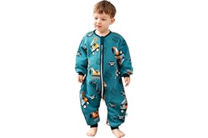 ZIGJOY Saco de Dormir con Piernas para Bebé 1.5 TOG Cremallera de Cadera Manga Larga Algodón Pijama Manta con pies Mamelucos Mono Niño Niña Unisex para Todo el año 2-4 años Excavador
