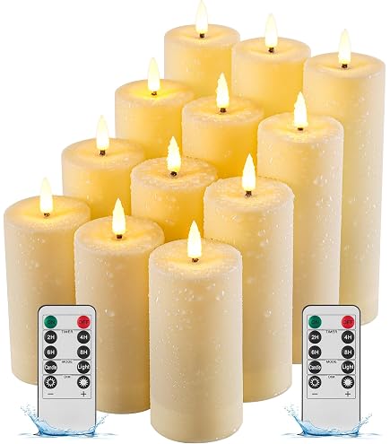 ZVO Candele a LED per esterni, impermeabili, senza fiamma, 3 pezzi, a batteria, con timer, in plastica, per tavolo, feste, stanze, Halloween, decorazioni natalizie (oro