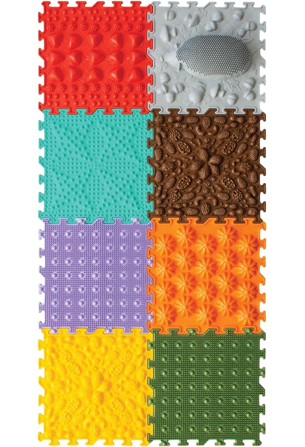 Tapis Sensoriels Puzzle Pour Enfants - 8 Dalles TPE 25.5x25.5cm Motifs Nature - Exploration Tactile Et Motricité