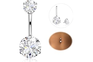 Diamday Piercing Ombelico 316L Acciaio Chirurgico Piercing Ombelico Anello 14G CZ Ombelico Barra Piercing Pancia Bar Lungo Ombelico Barbell Ventre Anello Piercing for Donna Uomo 8/10/12/14/16mm