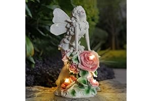 HIAME Decorazione da giardino per esterni, grande lampada solare, fata dei fiori, decorazione da giardino, fiore, fata, luce solare, resina per ragazze, decorazione della villa (D)
