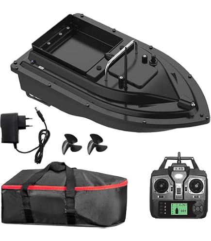Barco Cebador GPS De 500M Con 3 Tolvas, Sensor LCD Fishfinder Y Batería De 12000mAh – Para Pesca De Carpa Y Anzuelo (Negro O Camo)