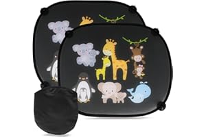HDHGXUJRD Auto Sonnenschutz Baby mit UV-Schutz, Selbstklebende Autoscheiben-Sonnenblende für Kinder Saugnäpfen Autofenster Sonnenschutz mit süßen Tier Motiven, 44 x 36 cm, 2er-Set (C)