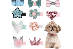 KALIONE 10 pinzas para el pelo para perros pequeños, lazos para el pelo de perro, pasadores de pelo de cachorros, accesorios para el pelo de mascotas, accesorios de corona de cachorro