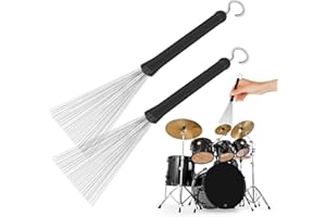 EOPHMI Drum Brushes,2 PCS Retractable Drum Brush,Retractable Long handled Wire Brushes,Stainless Steel Drum Stick Brush with Comfortable Rubber Handles,Jazz Drum Brushes for Rock Jazz Folk Drum Sticks