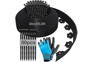 HENGRONGSHEN Vallas Borde Jardin Exterior Flexible de 20m x 10cm, Bordura Jardin Exterior, con 80 Uñas y Guantes, Borde de Jardín de Plástico, Valla Jardin, Bordes de Valla de Jardín, Borde de Corte - Nergo