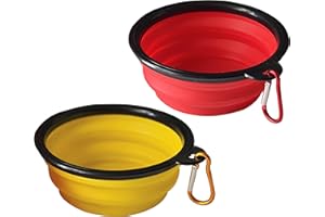 ARTISTRY ITALIAN ARTISTRY Collapsible Dog Bowl Pack of 2 - Portable Travel Bowl for Small Pets, Silicone, Foldable with Metal Hook (Red/Yellow)